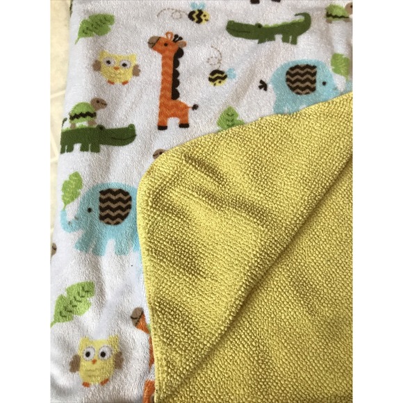 Circo Safari Jungle Zoo Animals Baby Blanket Yellow Sherpa Giraffe Elephant Owl - Picture 2 of 3